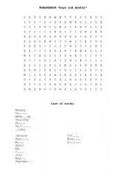 English worksheet: wordsearch days and months