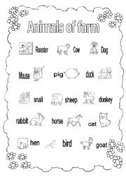 English Worksheet: Animals of farm