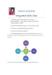 English worksheet: INTEGRATED SKILLS CLASS (video session)