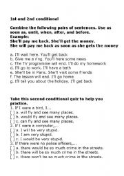 English worksheet: 1st and second conditional