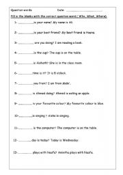 English worksheet: question words