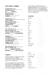 English Worksheet: John Lennon - Imagine. Gap-filling + article + vocabulary