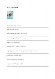 English worksheet: sports and leisure