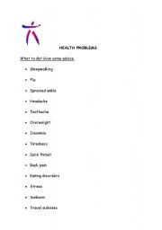 English worksheet: health problems