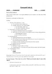 English Worksheet: Lesson plan- school subjects