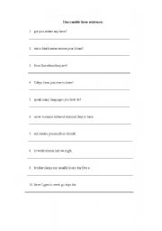 English worksheet: Unscramble the following sentences