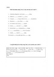 English worksheet: am/is/are