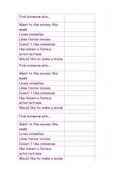 English worksheet: Find somebody who... ( movies)