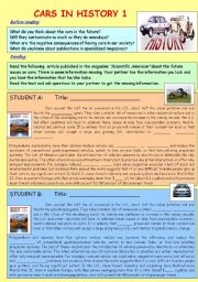 English Worksheet: READING: CARS IN HISTORY 1/2   2PAGES