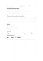 English worksheet: writing test about food