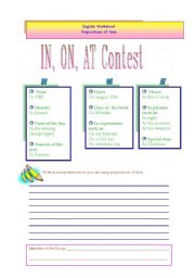 English worksheet: In, On, At Contest
