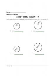 English Worksheet: area of circle