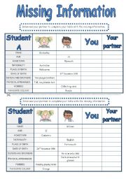 English Worksheet: Missing Information