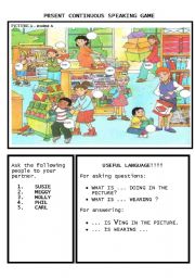 English Worksheet: Present continuous Speaking game