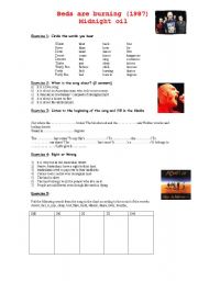 English Worksheet: Beds are burning, Midnight Oil