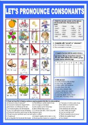 English Worksheet: Lets pronounce the consonants!