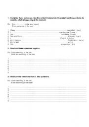 English worksheet: Present continuous