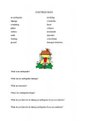 English worksheet: Earthquakes