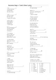 English worksheet: Present Continuous song Suzanne Vega Toms Diner 