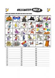 English Worksheet: Halloween Matching (B&W included)