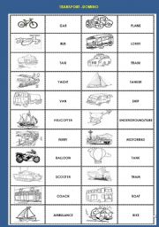 English Worksheet: TRANSPORT-DOMINO