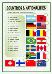 English Worksheet: COUNTRIES & NATIONALITIES - MATCHING