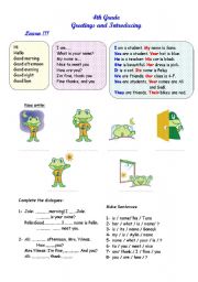 English Worksheet: greetings and introducing