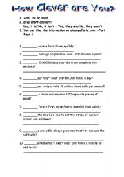 English worksheet: How Clever are You