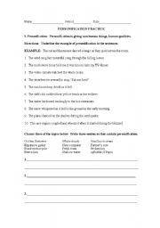 English Worksheet: Poetry Personification Practice Worksheet