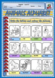 English Worksheet: ANIMALS ALPHABET - PART 1 (A - L)