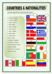 English Worksheet: COUNTRIES & NATIONALITIES 2 - MATCHING