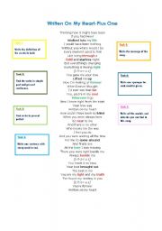 English worksheet: Written on my heart- Practice Song!