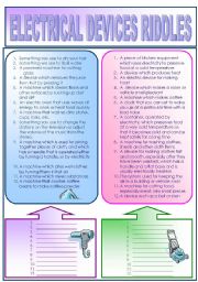 English Worksheet: ELECTRICAL DEVICES RIDDLES