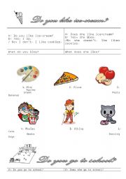 English Worksheet: do you like ...? do you go to school?