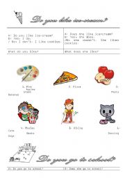 English worksheet: do you like ...? do you go to school?