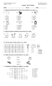 English Worksheet: clothes test