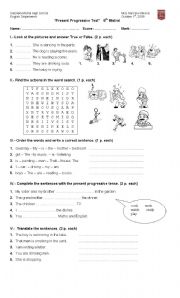 English Worksheet: present progressive test