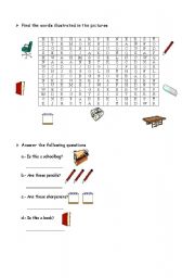 English worksheet: classroom objects