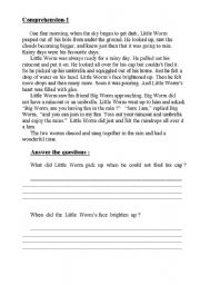 English worksheet: Little worm on a rainy day.