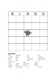 English Worksheet: Human Body Bingo