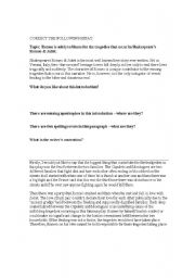 English Worksheet: Romeo & Juliet Sample Essay with intentional errors for correcting