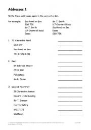 English Worksheet: Addresses proofs