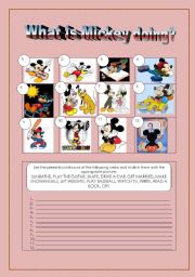 English Worksheet: What is Mickey doing?