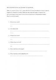 English Worksheet: Reading Comprehension
