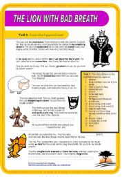 English Worksheet: The Lion with Bad Breath