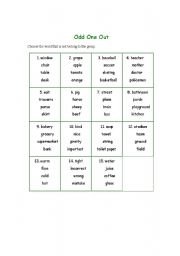 English worksheet: ODD ONE OUT