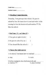 English worksheet: reading comprehension