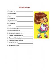 English Worksheet: All about me 