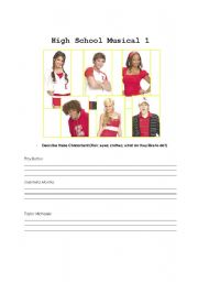 English worksheet: High School Musical Character descriptions worksheet