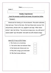 English Worksheet: reading comprehension